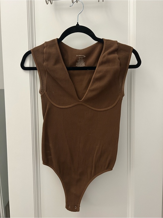 Intimately By Free People Tops - Free People Ribbed Brown One‑Piece Bodysuit with V‑Neck